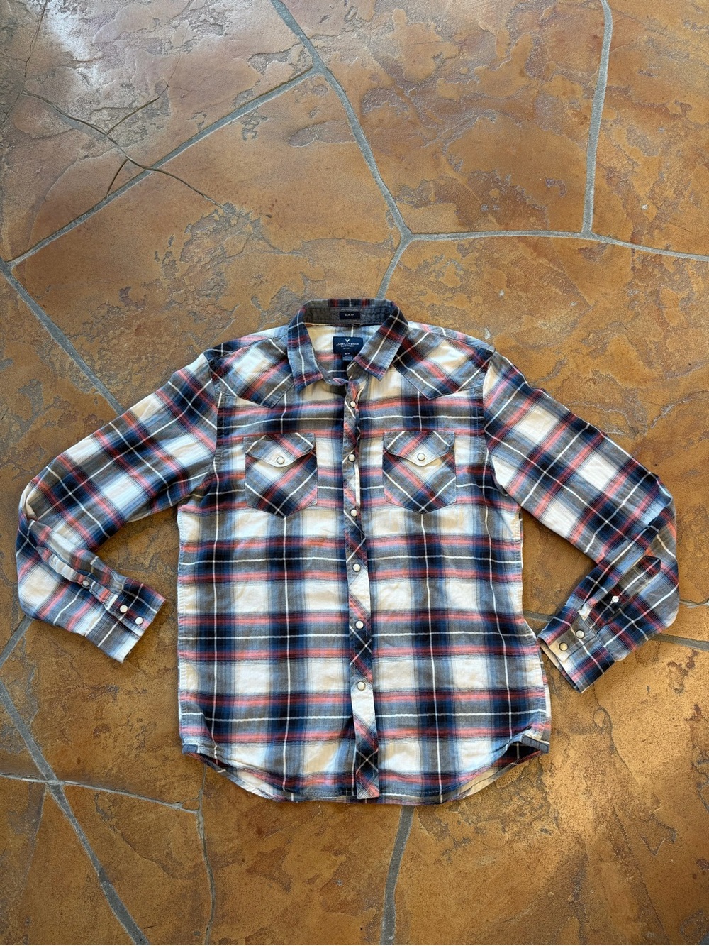 American Eagle Outfitters Slim Fit Plaid Pearl Snap Western Shirt Men's M